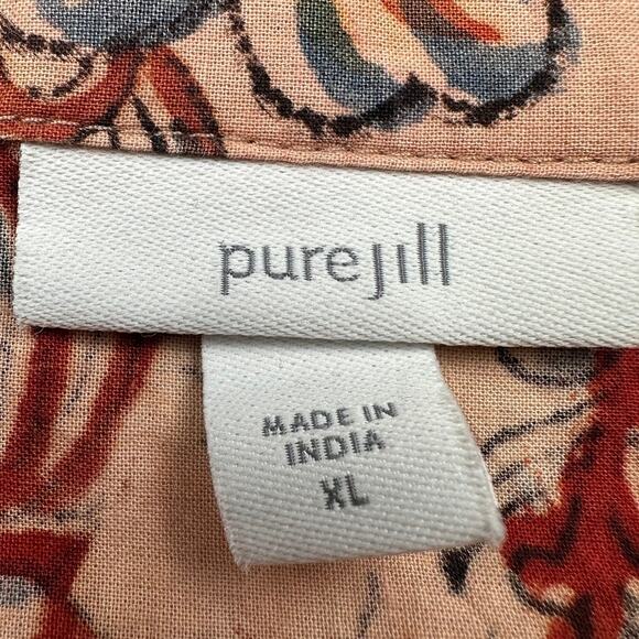 J Jill Purejill Top Womens Extra Large Tan Floral Organic Cotton Oversized Boho - Picture 7 of 13